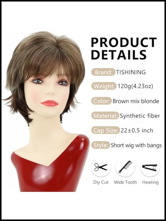 Short Pixie Cut Wig with Bangs Heat Resistant Synthetic Hair for Women main image 4